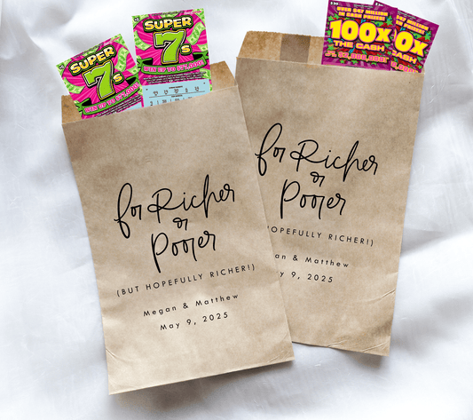 For Richer or Poorer Favor Bags || Personalized Wedding Lottery Ticket Favor Bags-Favor Bags-Personalized Favor Bags-Customized Kraft Brown Bags-Plum Grove Design