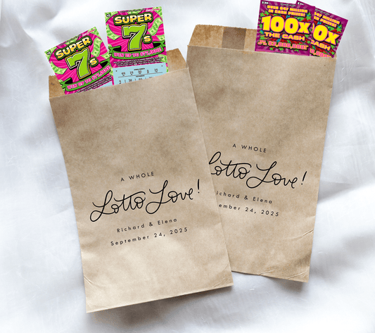 A Whole Lotto Love Favor Bags || Personalized Wedding Lottery Ticket Favor Bags-Favor Bags-Personalized Favor Bags-Customized Kraft Brown Bags-Plum Grove Design