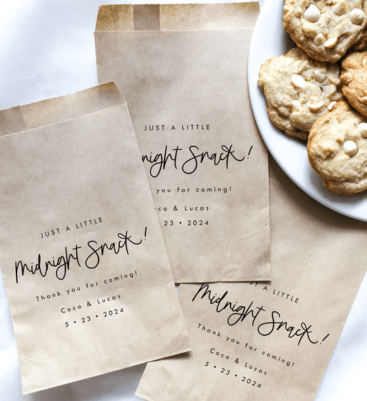 Midnight Snack Favor Bags || Personalized Wedding Favor Bags, Treat Bags-Favor Bags-Personalized Favor Bags-Customized Kraft Brown Bags-Plum Grove Design