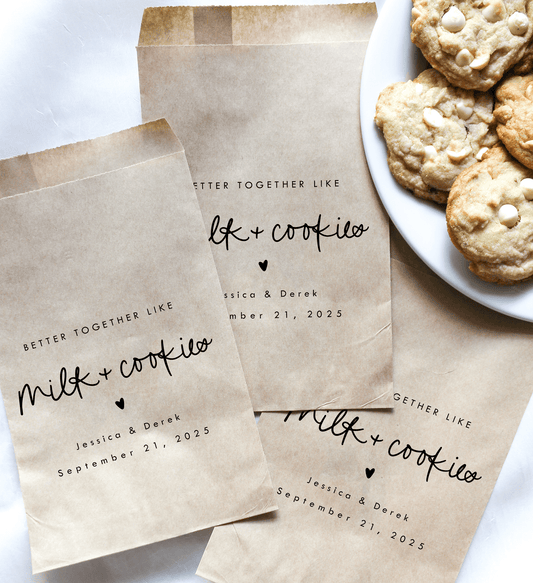Better Together Like Milk and Cookies Favor Bags || Personalized Wedding Favor Bags, Treat Bags-Favor Bags-Personalized Favor Bags-Customized Kraft Brown Bags-Plum Grove Design