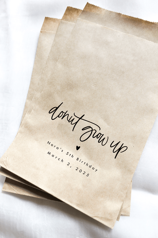 Donut Grow Up Favor Bags || Personalized Kids Birthday Donut Favor Bags-Favor Bags-Personalized Favor Bags-Customized Kraft Brown Bags-Plum Grove Design