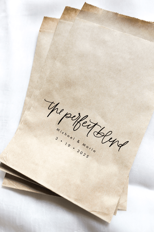 The Perfect Blend Favor Bag || Personalized Wedding Coffee Favor Bags-Favor Bags-Personalized Favor Bags-Customized Kraft Brown Bags-Plum Grove Design