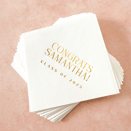 Graduation Party Cocktail Napkins - Congrats-Napkins-Personalized Cocktail Napkins-Gold Foil Printing Custom Cocktail Napkins-Plum Grove Design
