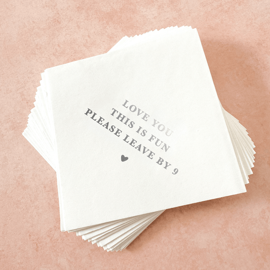Please Leave By 9 - Sarcastic Funny Cocktail Napkins-Napkins-Personalized Cocktail Napkins-Gold Foil Printing Custom Cocktail Napkins-Plum Grove Design