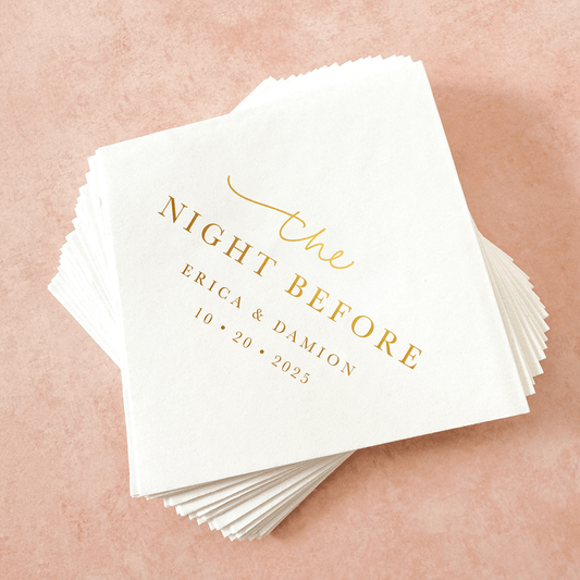 The Night Before - Rehearsal Dinner Cocktail Napkins-Napkins-Personalized Cocktail Napkins-Gold Foil Printing Custom Cocktail Napkins-Plum Grove Design