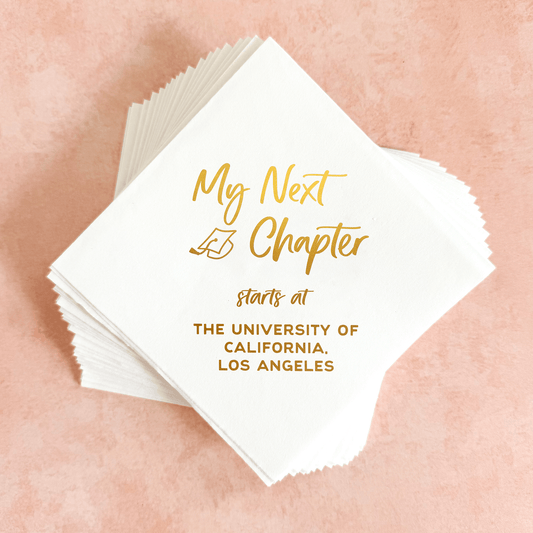 Graduation Party Cocktail Napkins - My Next Chapter-Napkins-Personalized Cocktail Napkins-Gold Foil Printing Custom Cocktail Napkins-Plum Grove Design