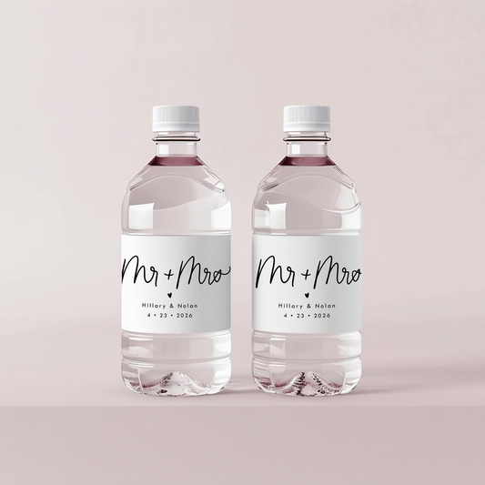 Mr and Mrs Wedding Water Bottle Labels