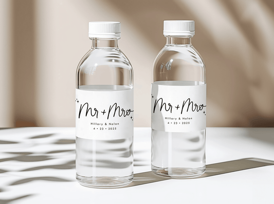 Mr and Mrs Wedding Water Bottle Labels - Plum Grove Design