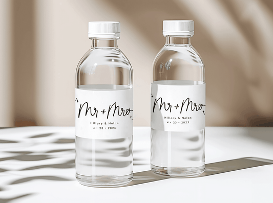 Mr and Mrs Wedding Water Bottle Labels-Water Bottle Labels-Personalized Bottle Labels-Customized Water Labels-Plum Grove Design
