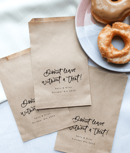 Donut Leave Without a Treat Favor Bags || Personalized Wedding Favor Bags, Donut To Go Bags-Favor Bags-Personalized Favor Bags-Customized Kraft Brown Bags-Plum Grove Design