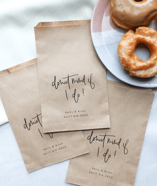 Donut Mind if I do! Favor Bags || Personalized Wedding Donut Favor Bags-Favor Bags-Personalized Favor Bags-Customized Kraft Brown Bags-Plum Grove Design