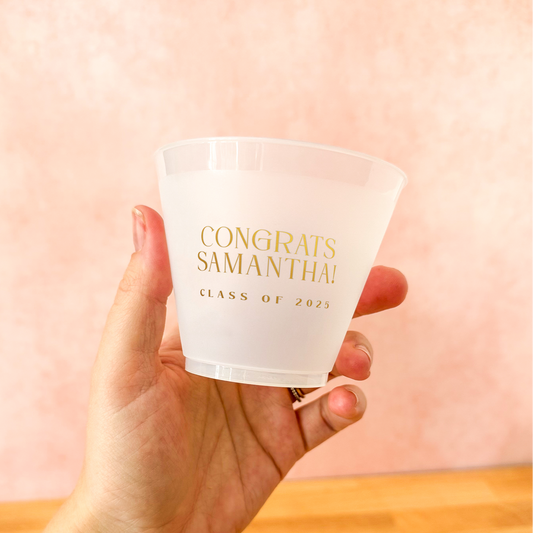 Graduation Personalized Frosted Party Cups-Party Cups-Custom tableware-foil printing-gold foil-Plum Grove Design