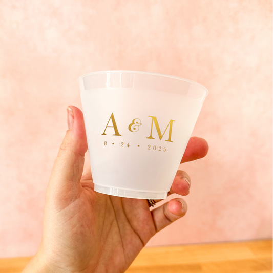 Personalized Frosted Party Cups-Party Cups-Custom tableware-foil printing-gold foil-Plum Grove Design