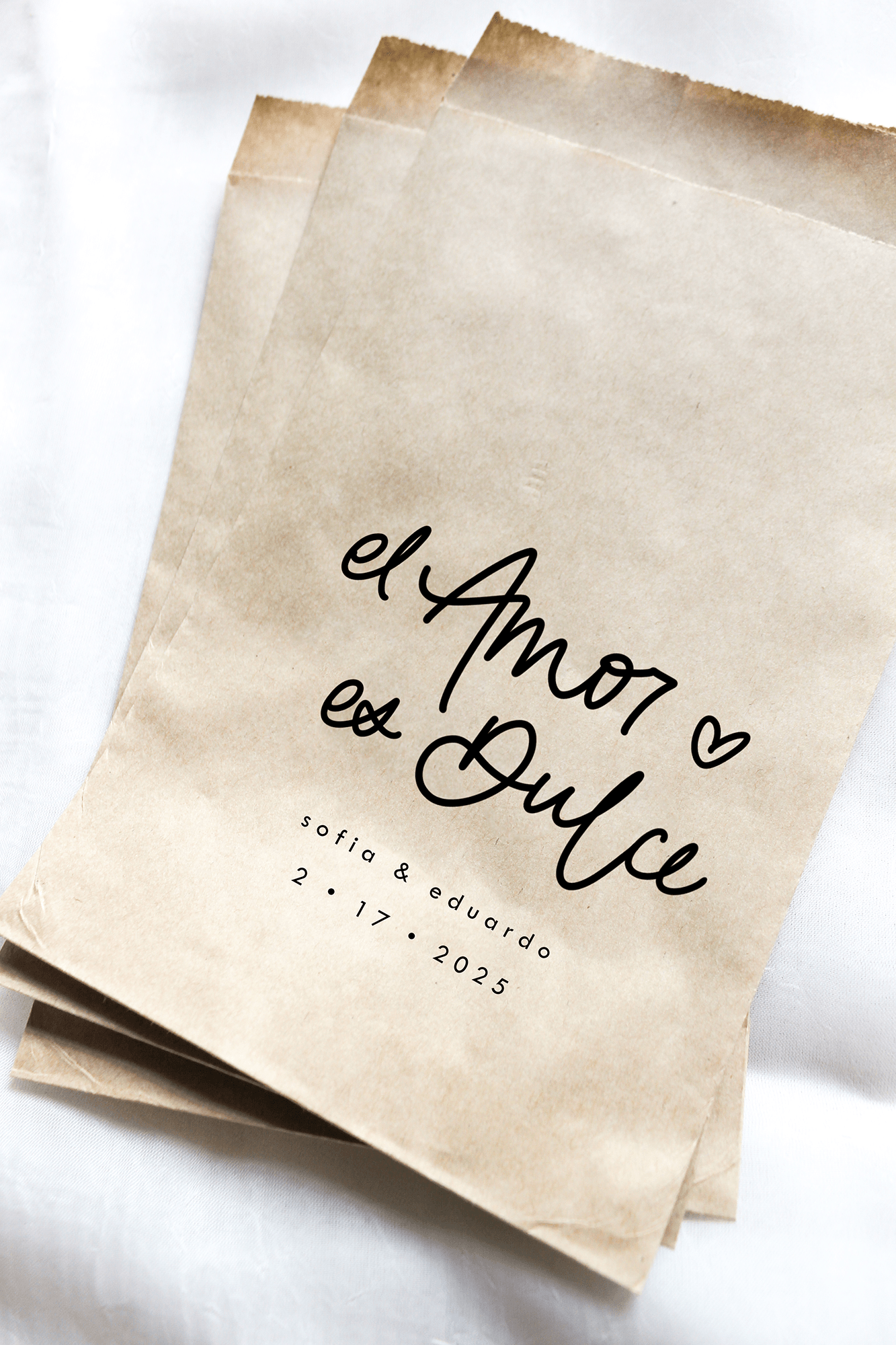 Amor Es Dulce Favor Bags || Personalized Wedding Favor Bags, Treat Bags, Bolsitas de galletas, Boda-Favor Bags-Personalized Favor Bags-Customized Kraft Brown Bags-Plum Grove Design